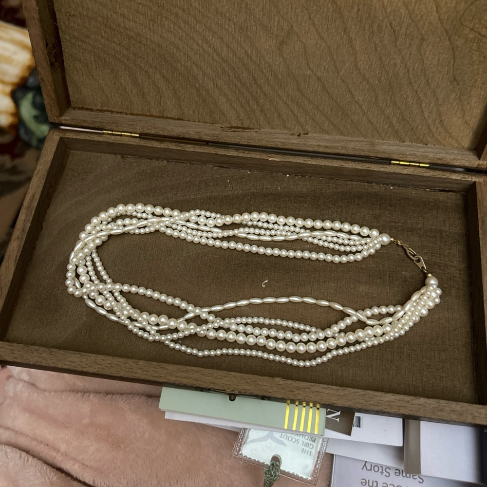 Classic Faux White Pearl Necklace 5 strand